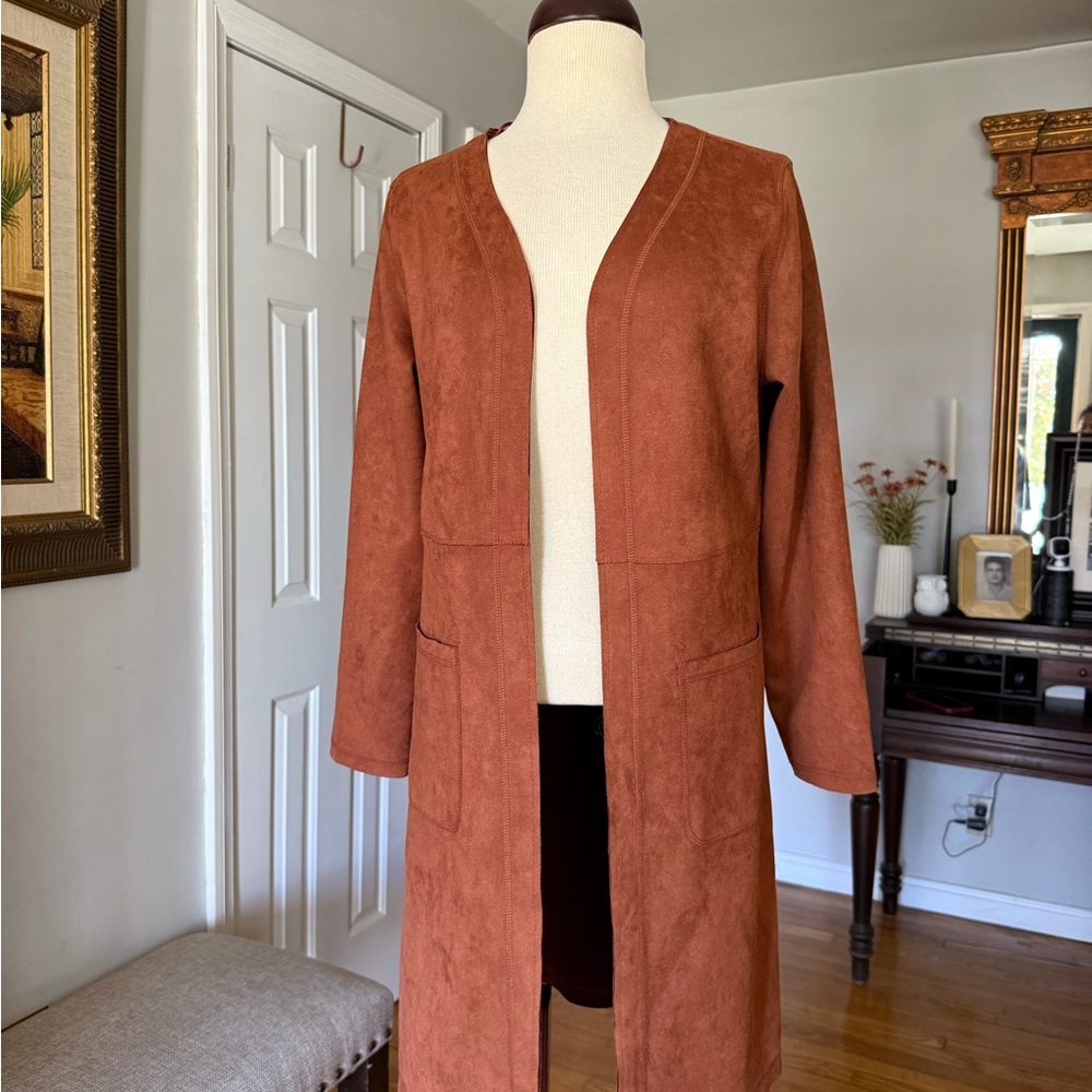Solitaire by Ravi Khosla  Terracotta Women's Longline Cardigan Duster. - Picture 3 of 10